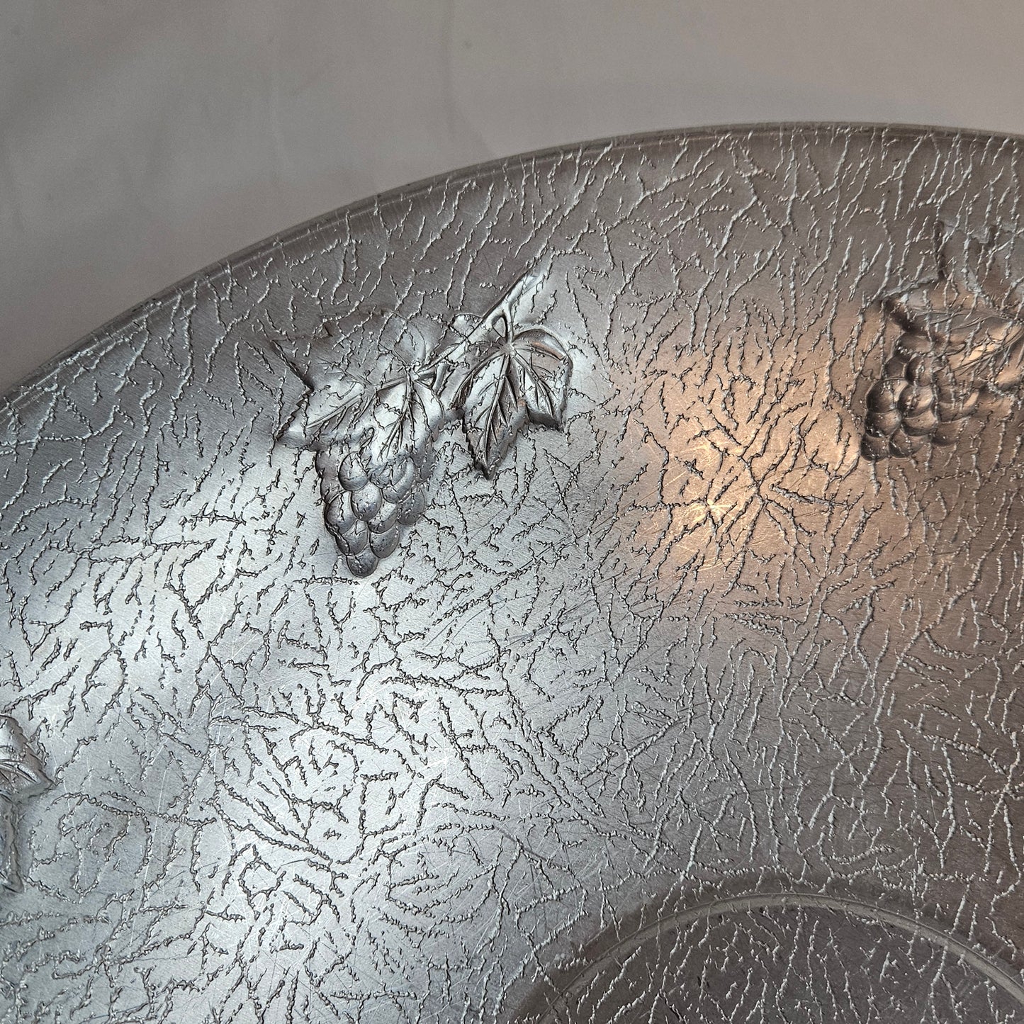 Vintage West Bend 14" aluminum serving bowl with grape cluster and leaf design