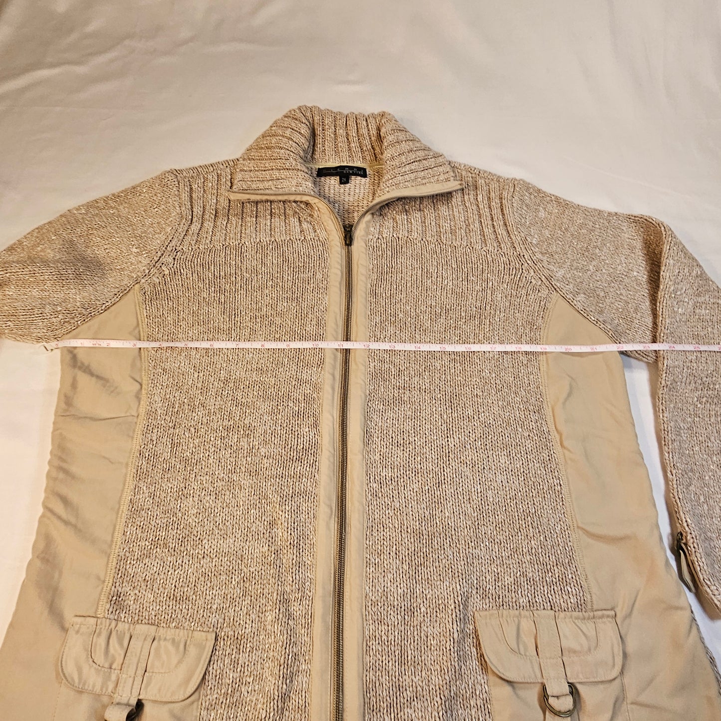 Pierri New York beige-gold zip front cardigan sweater