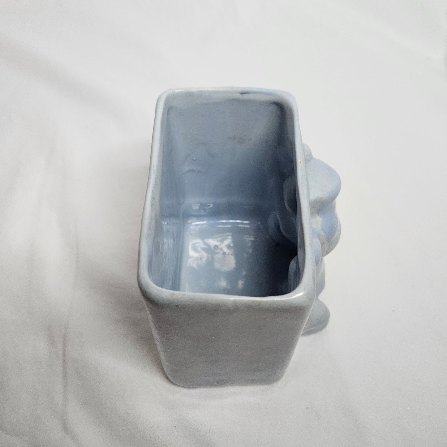Vintage Niloak Circus Monkey planter, light blue, 4" tall