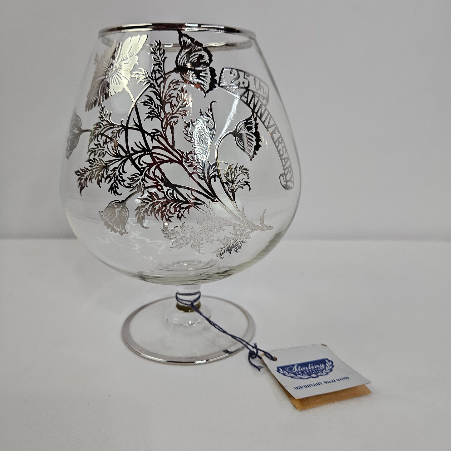 Sterling silver on crystal 25th Anniversary glass by Silver City Glass
