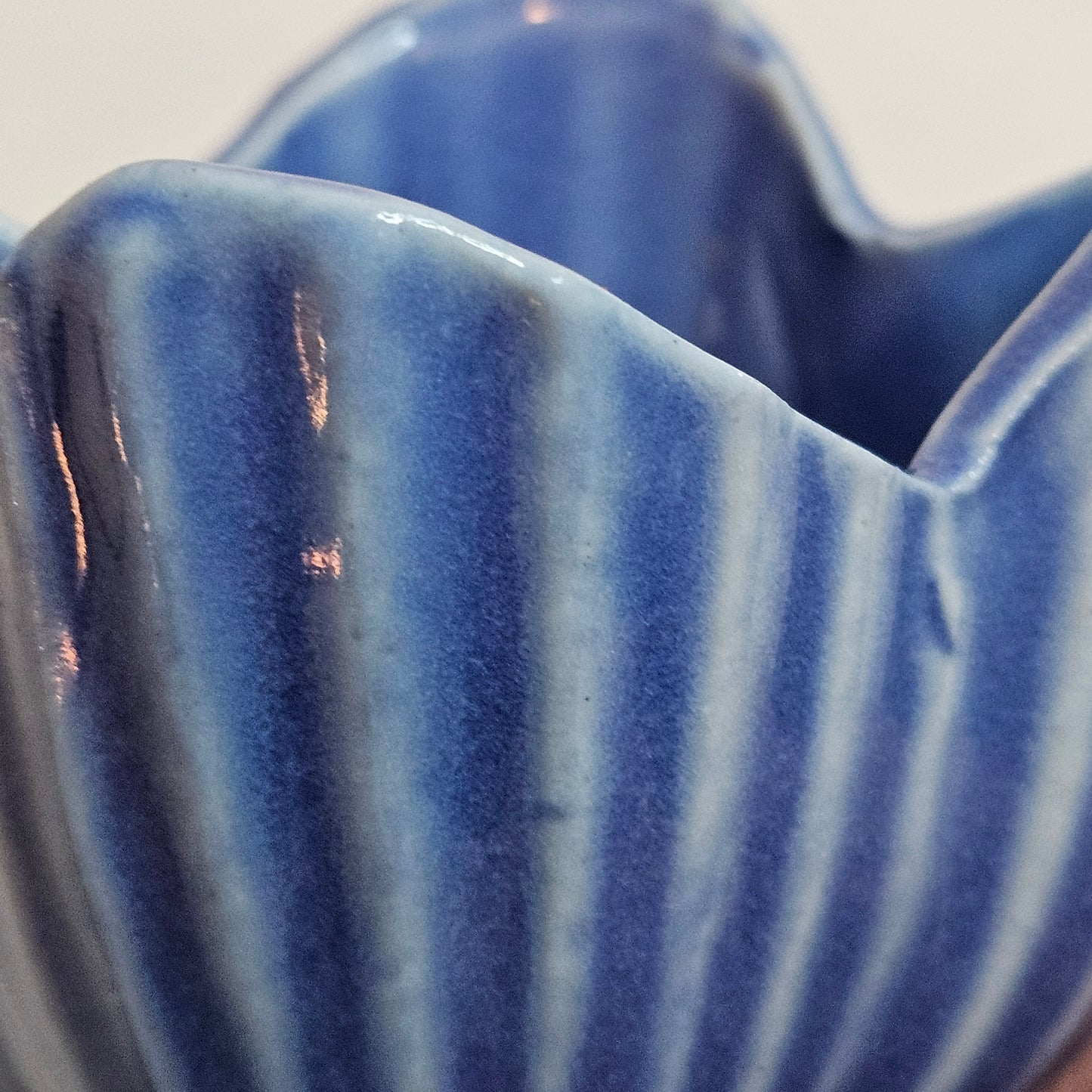 Vintage Niolak scalloped small vase, 3 inches, Ozark Blue, 1940s
