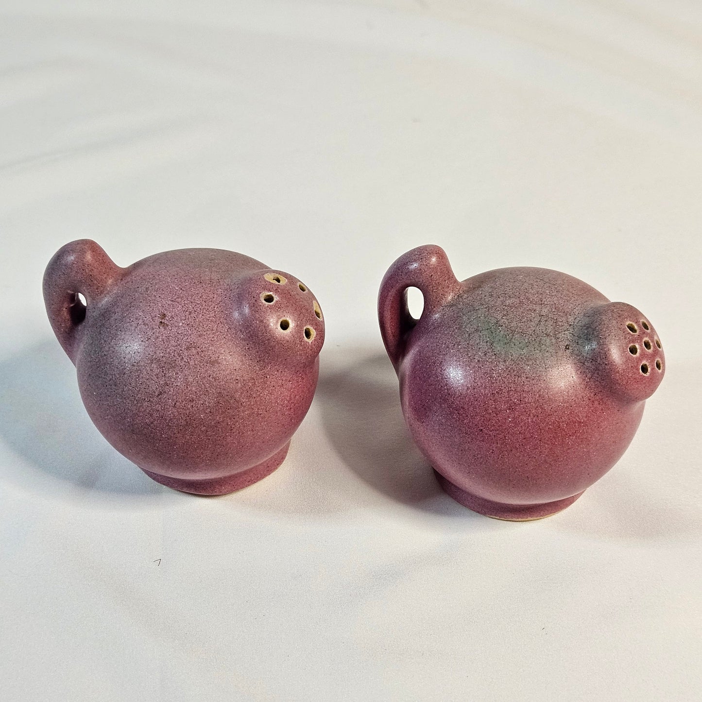 Niloak Pottery, vintage round salt and pepper shakers,  1940s