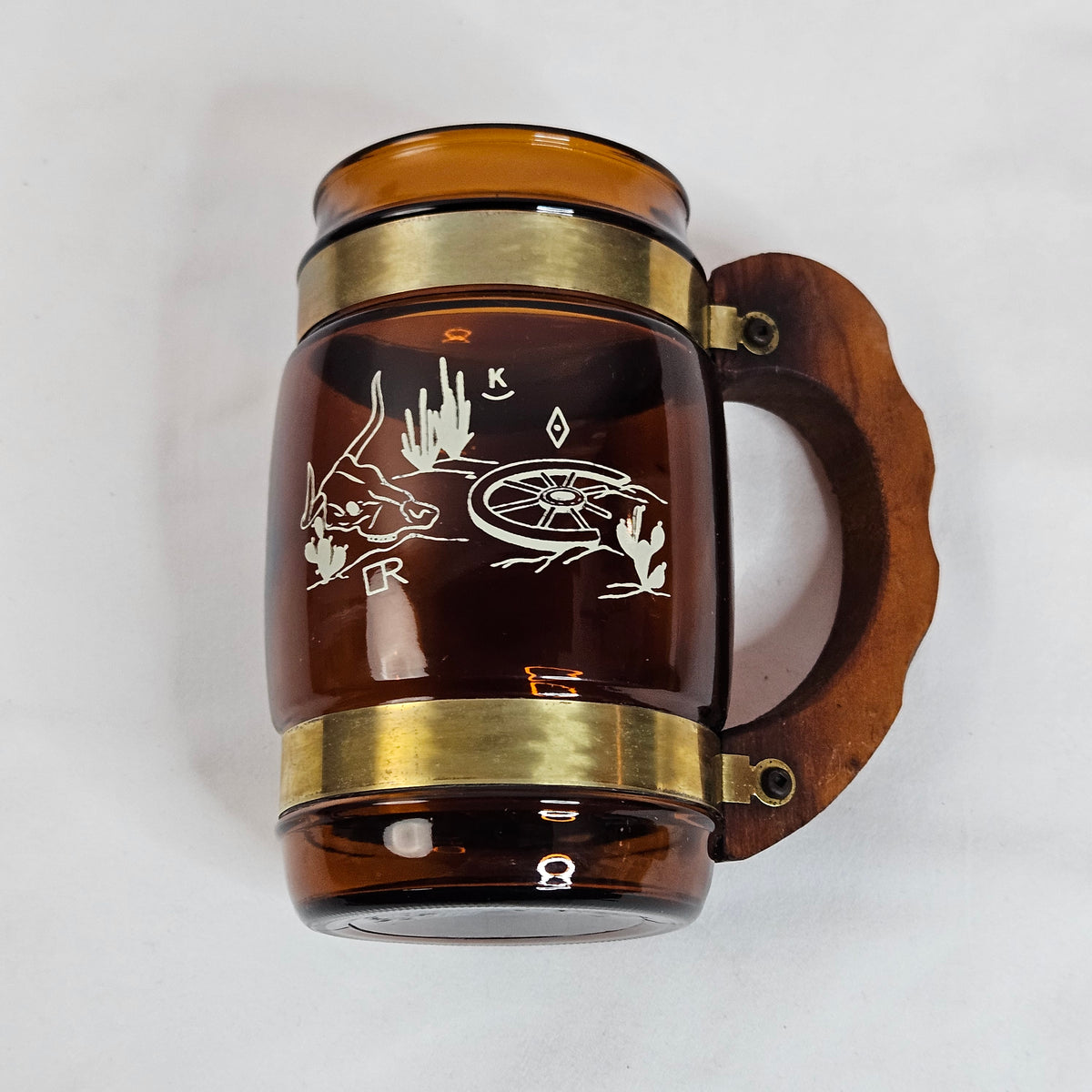 Vintage SiestaWare brown glass mugs, wooden handles, mix and match