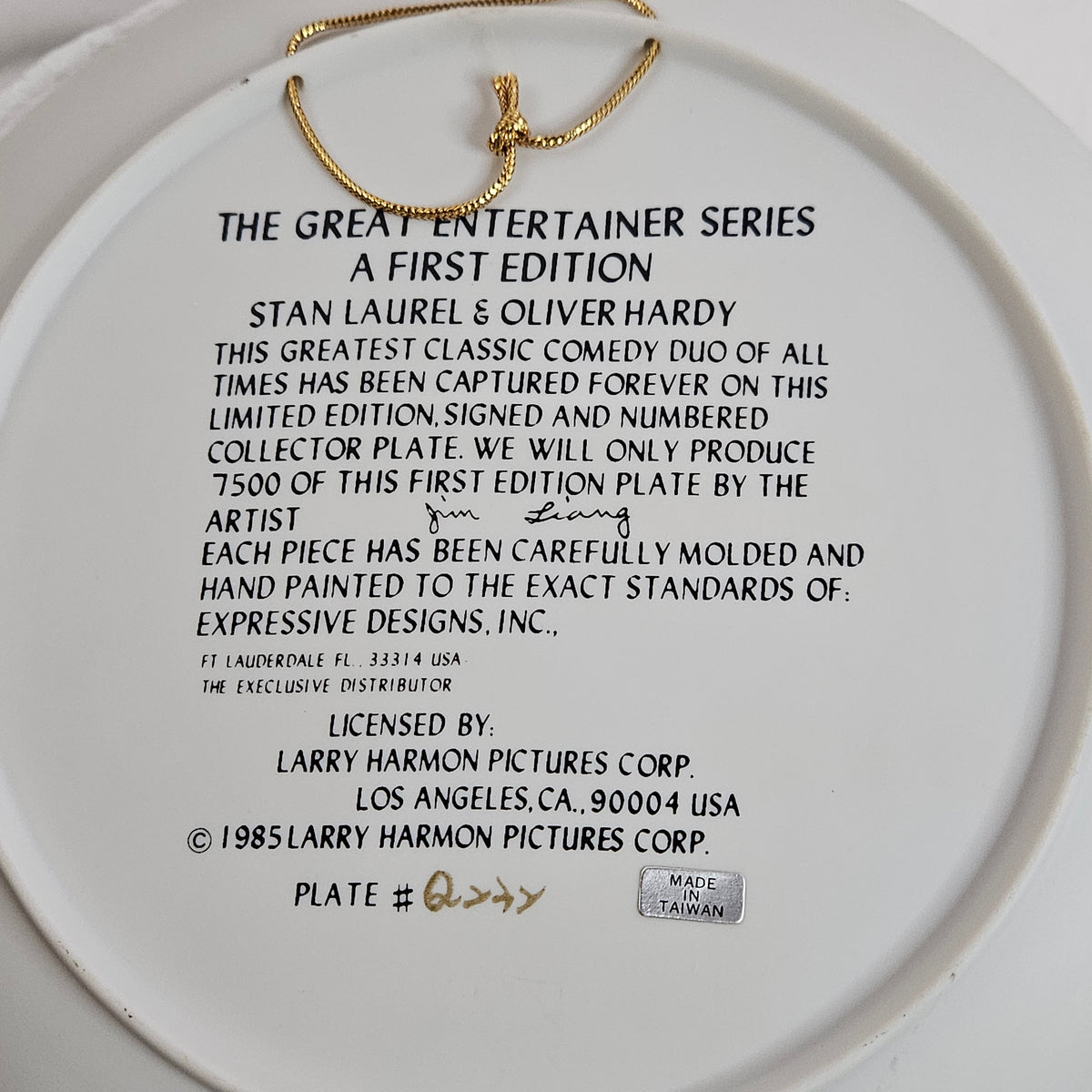 Great Entertainer Series Collector Plates, Choose from Chaplin, Fields or Laurel & Hardy