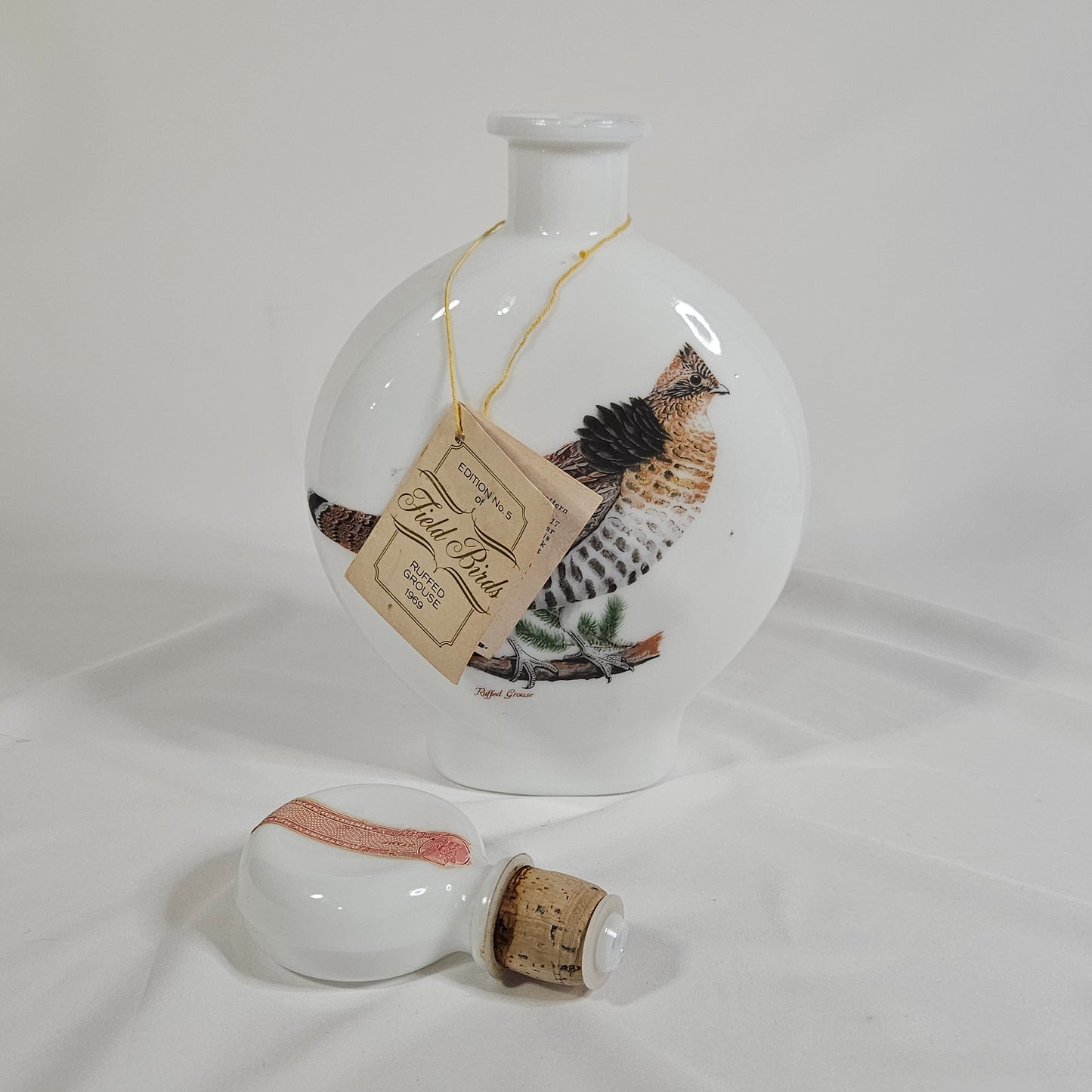 Dant Distillery Vintage Milk Glass Whiskey Decanters, Field Birds