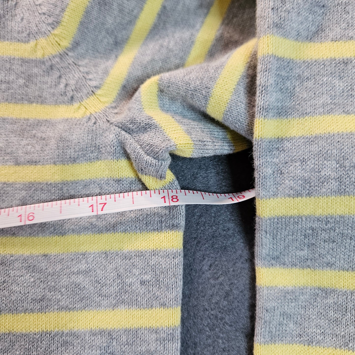 Tommy Hilfiger NWT long-sleeve, v-neck striped sweater, light gray with yellow stripes, medium