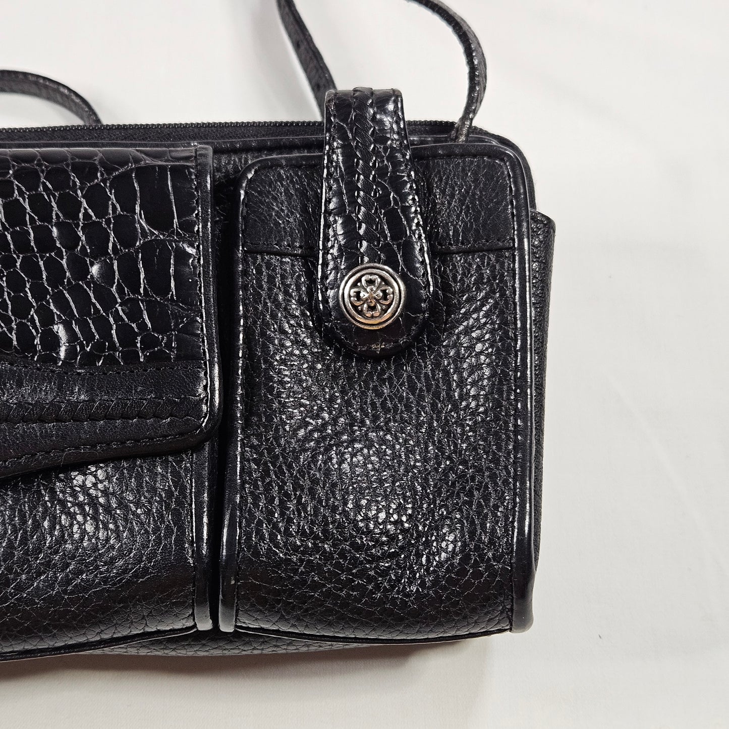 Vintage Brighton crossbody bag, pebbled leather with floral interior