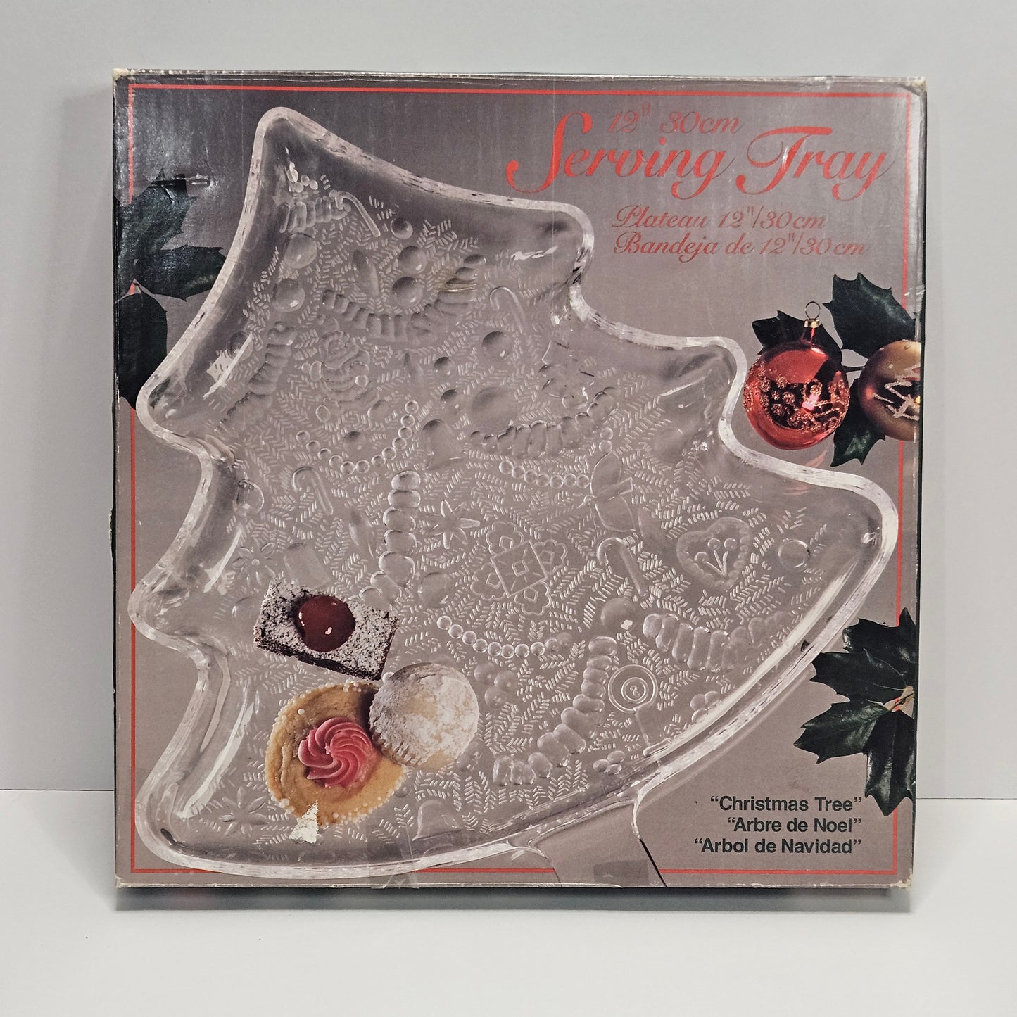 Vintage Indiana Glass Christmas Tree Glass Serving Tray, 12"