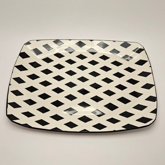 RARE Vintage Dorothy Hafner STATS 17" Platter, 1984, White Harlequin pattern