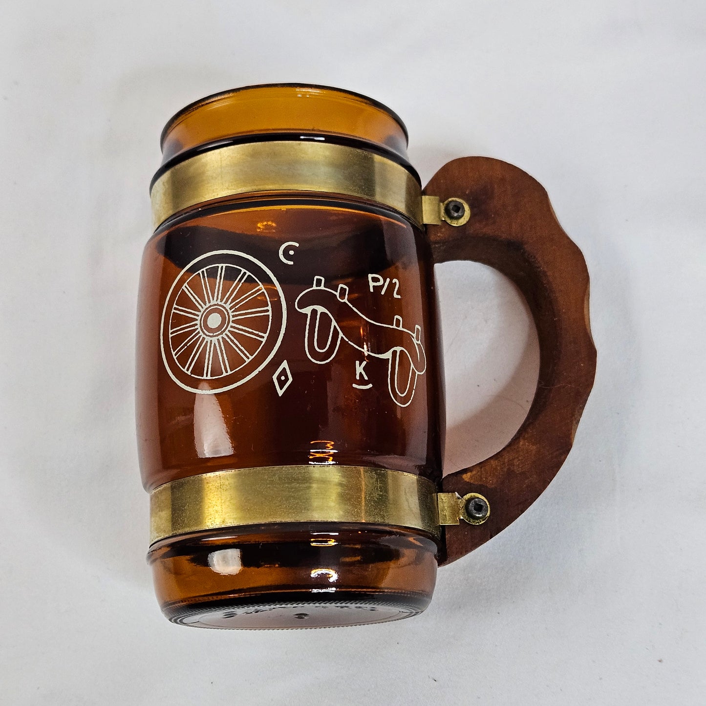 Vintage SiestaWare brown glass mugs, wooden handles, mix and match