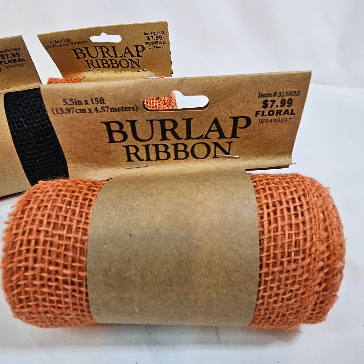 Burlap craft ribbon, lot of 3 rolls, Orange and Black, Hobby Lobby, 5.5 inches wide