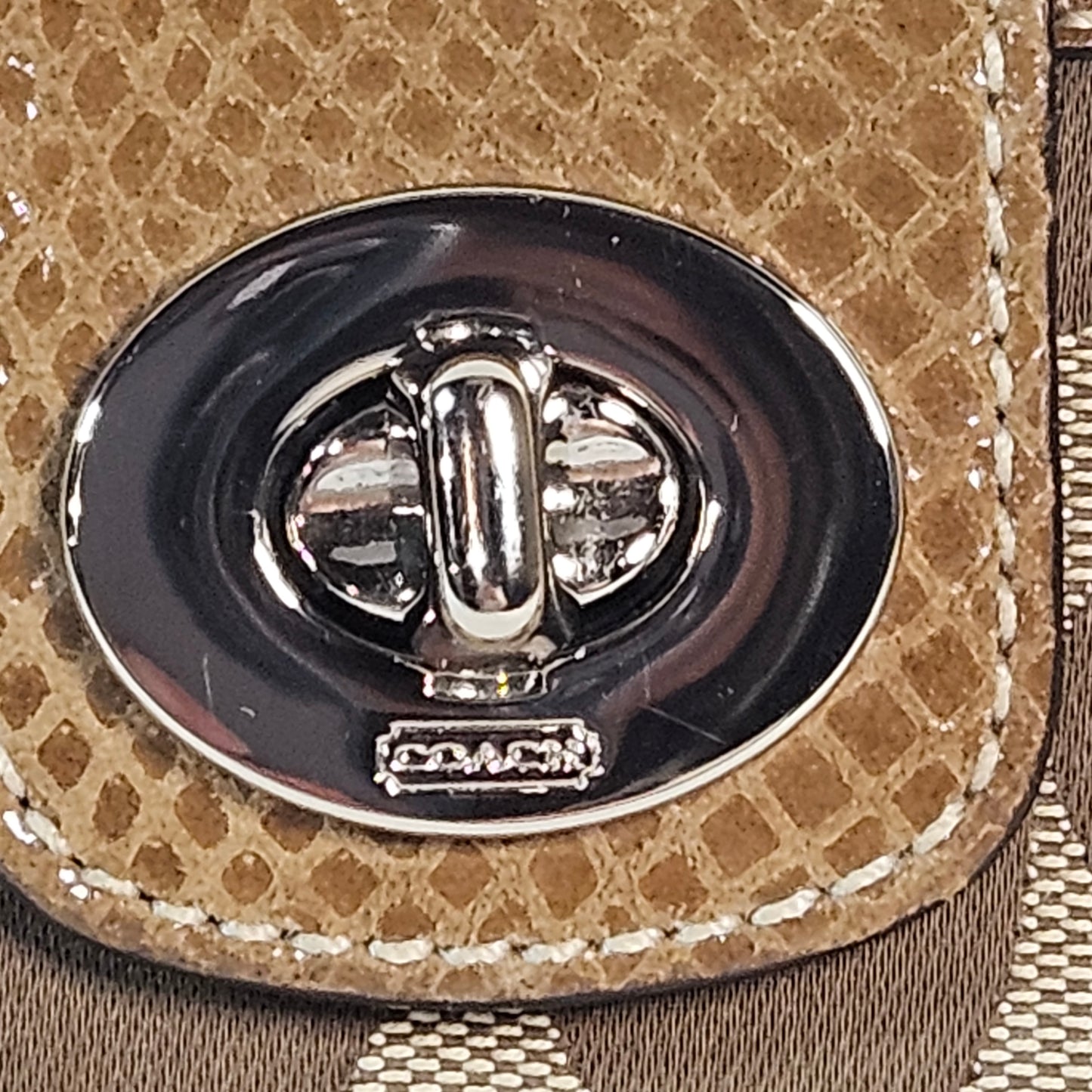 Coach Wallet, Signature C Khaki Brown, Turnlock, Jacquard Leather Trim