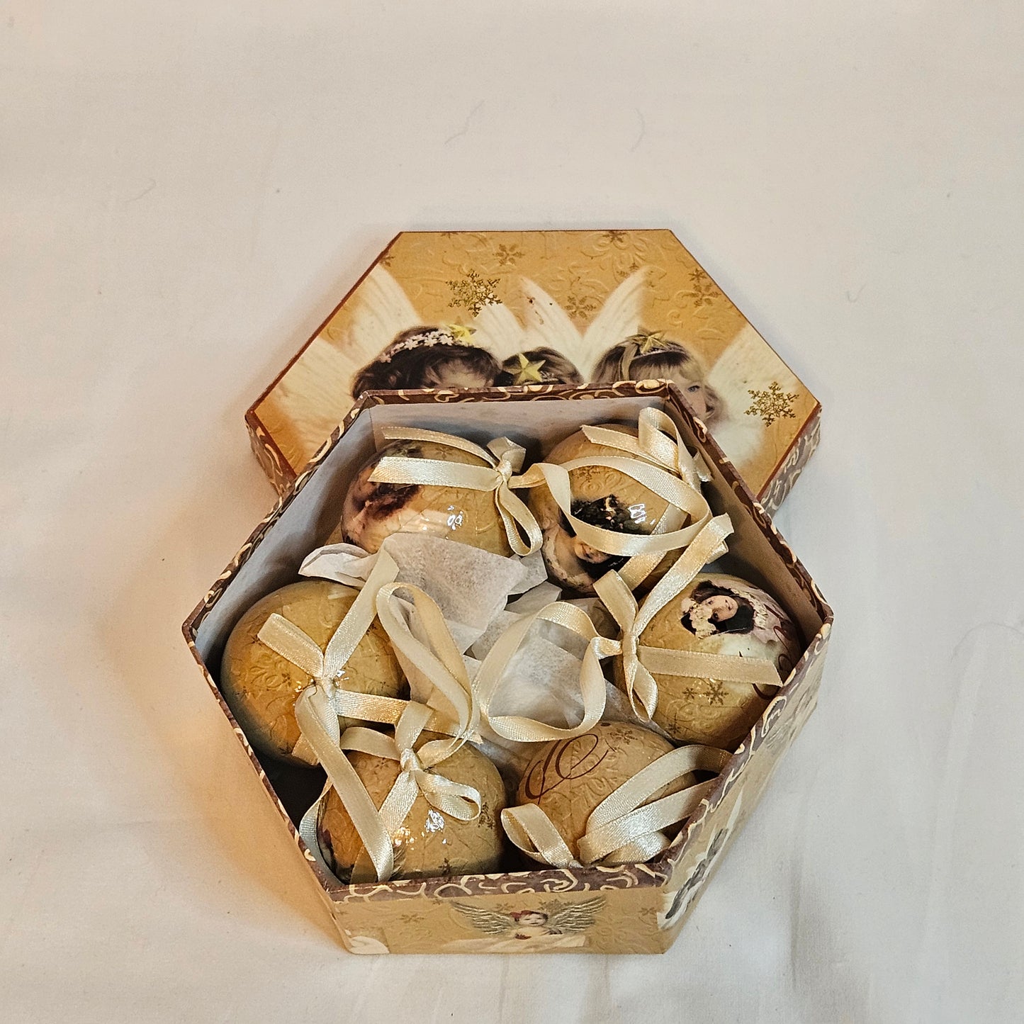 Vintage Kathleen Francour Ornaments, set of 6 ornaments in original box
