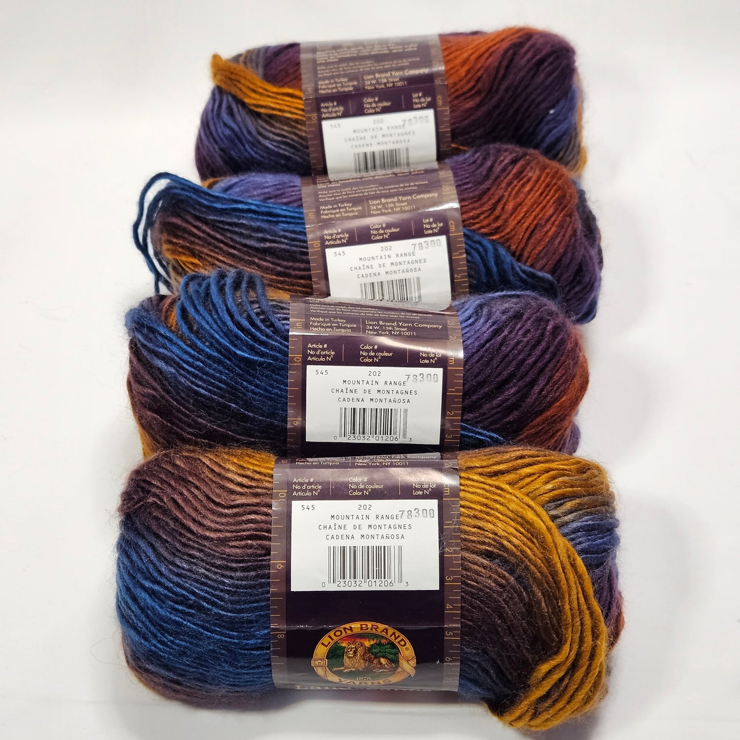 Lion Brand Landscapes acrylic yarn, Mountain Range, 4 skeins, 4 medium