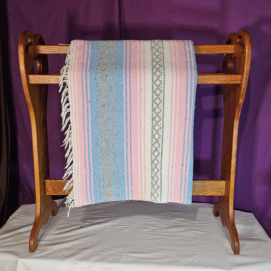 Pink and blue pastel heavy woven Mexican blanket 70" x 52"