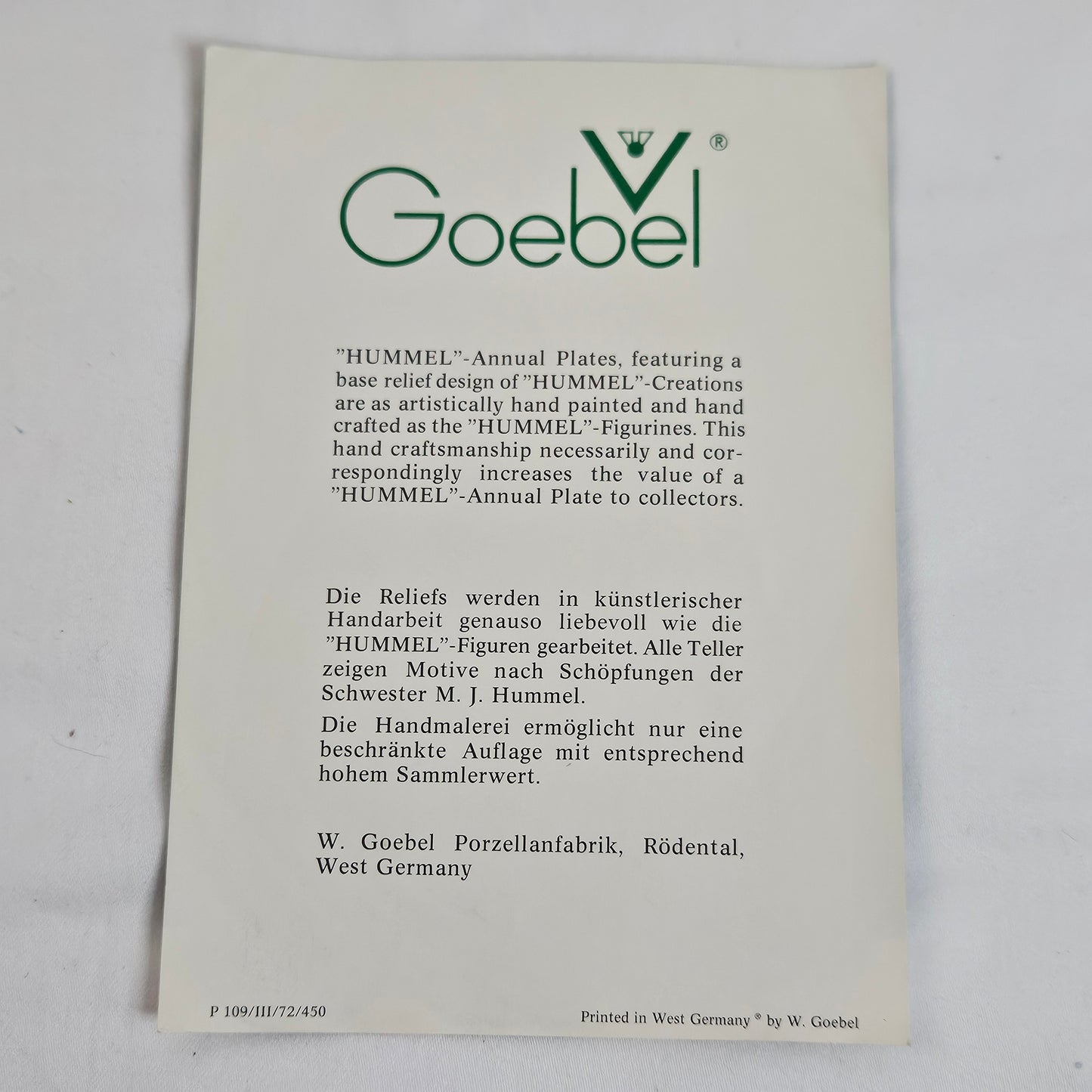 Hummel Annual Plate by Goebel, 1973 in original packaging.