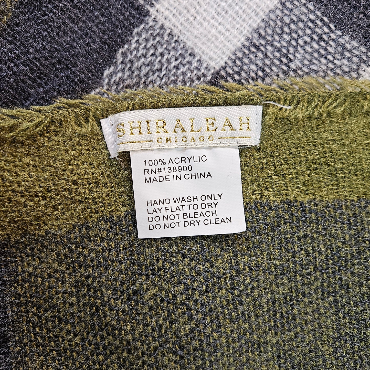Shiraleah Chicago green, yellow, black and white plaid scarf, soft, woven acrylic fiber