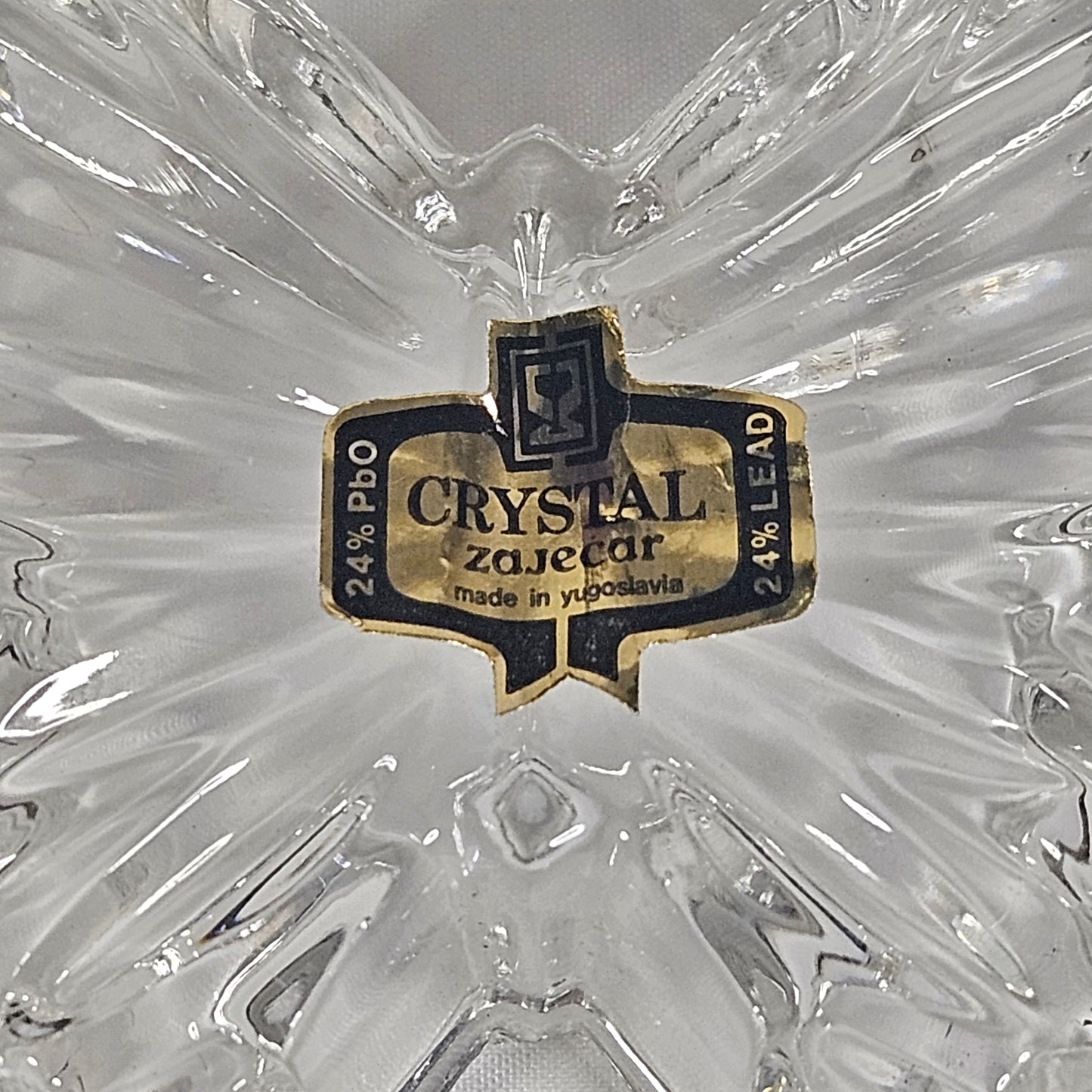 Vintage Zajecar 24% lead crystal butterfly trinket dish with lid