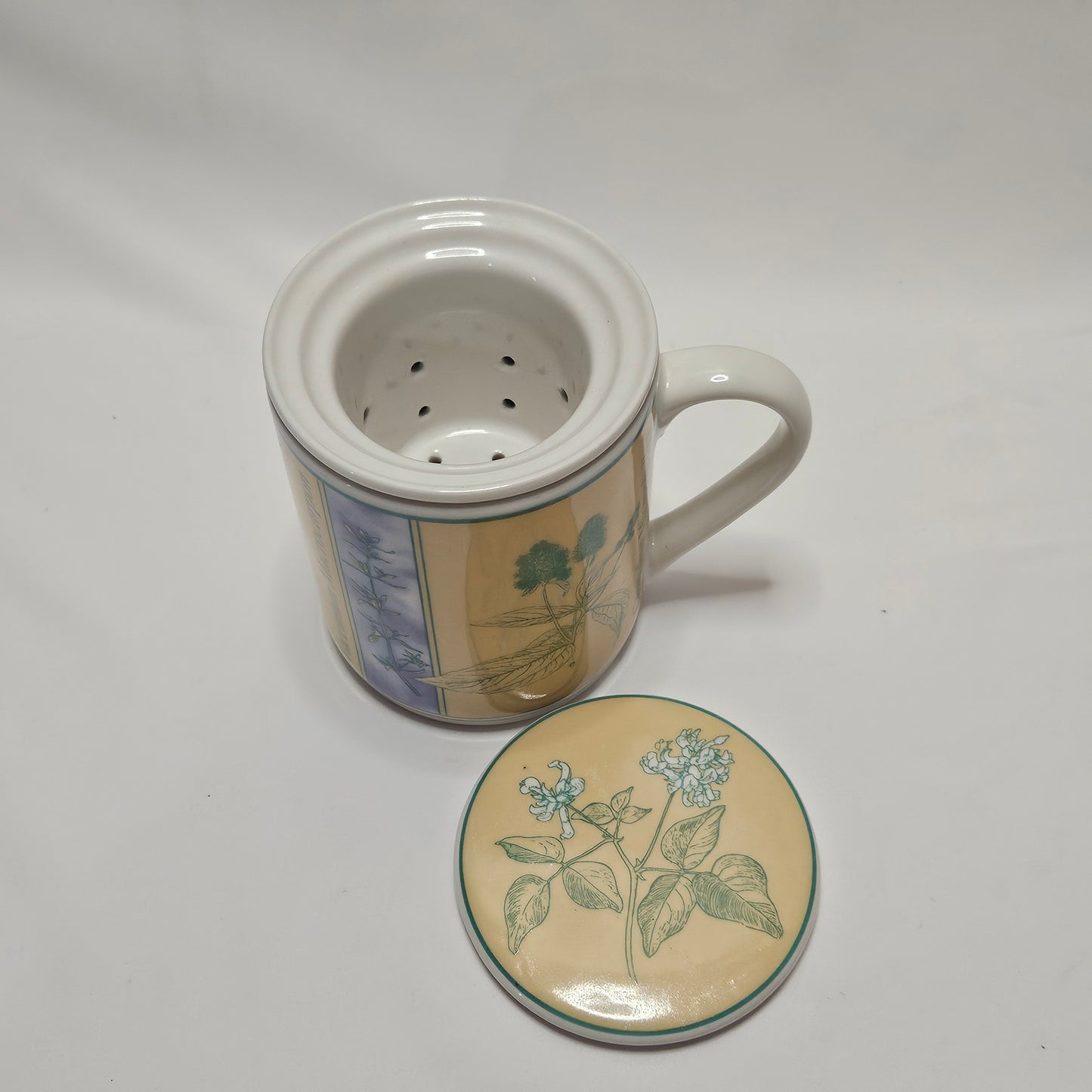 Danesco Ceramic Mug with Tea Infuser, Herbal plant designs
