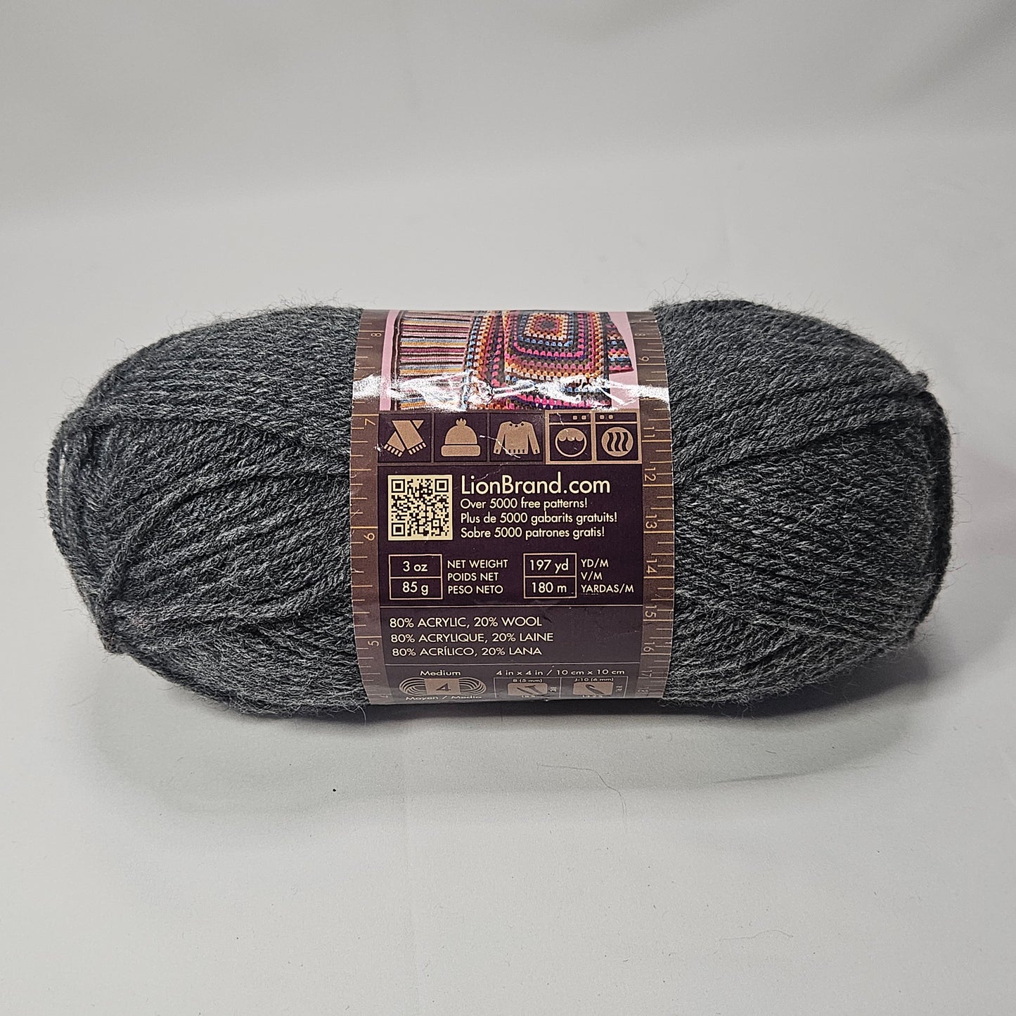 Lion Brand Wool Ease yarn, Oxford Grey, 80% Acrylic, 20% wool