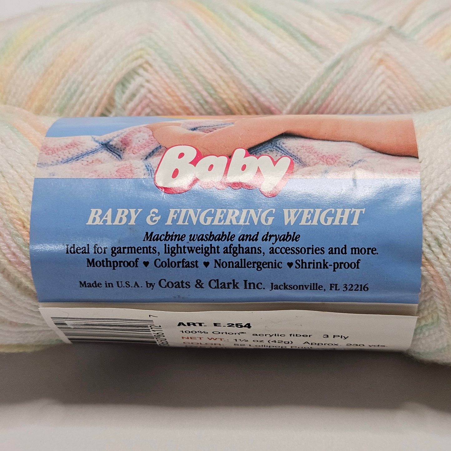Vintage Red Heart Baby Acrylic yarn, 2 skeins, Lollipop Print