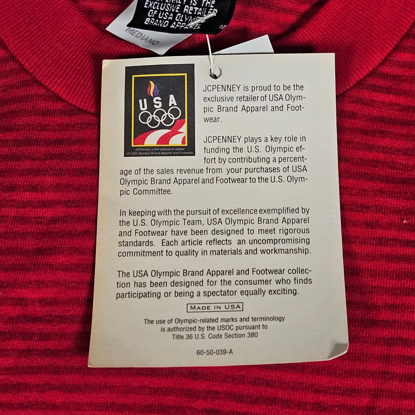 JC Penney vintage red striped Olympic t-shirt, Medium, NWT