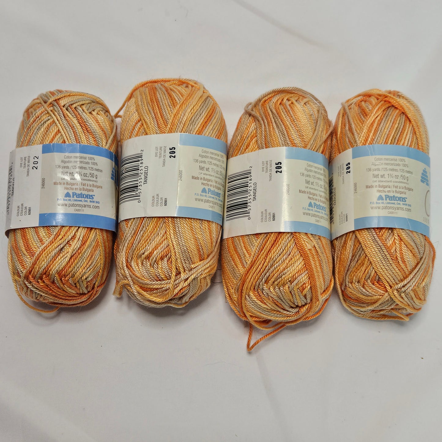 Patons Grace 100% Cotton Yarn,  4 skein lot, color Tangelo