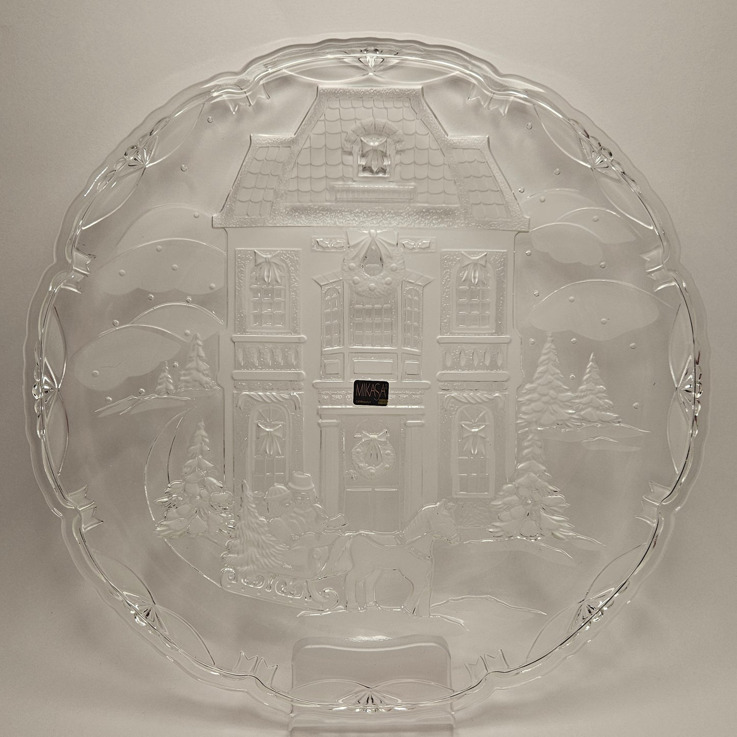 Mikasa Vintage 15" Glass Christmas Holiday Platter In Box, Winter Wonderland