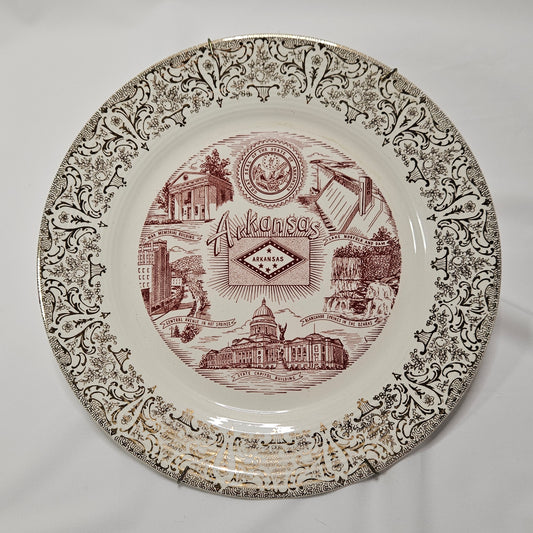 Arkansas State decorative plate with hanger, 10", red and gold