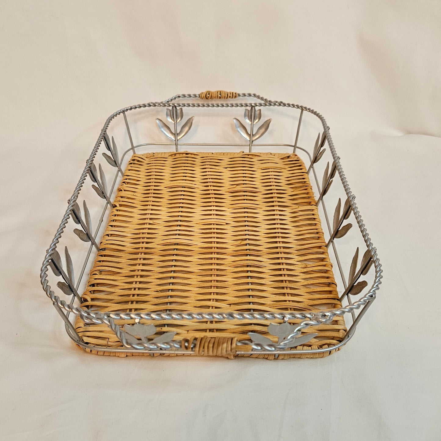 Vintage wicker and aluminum serving basket