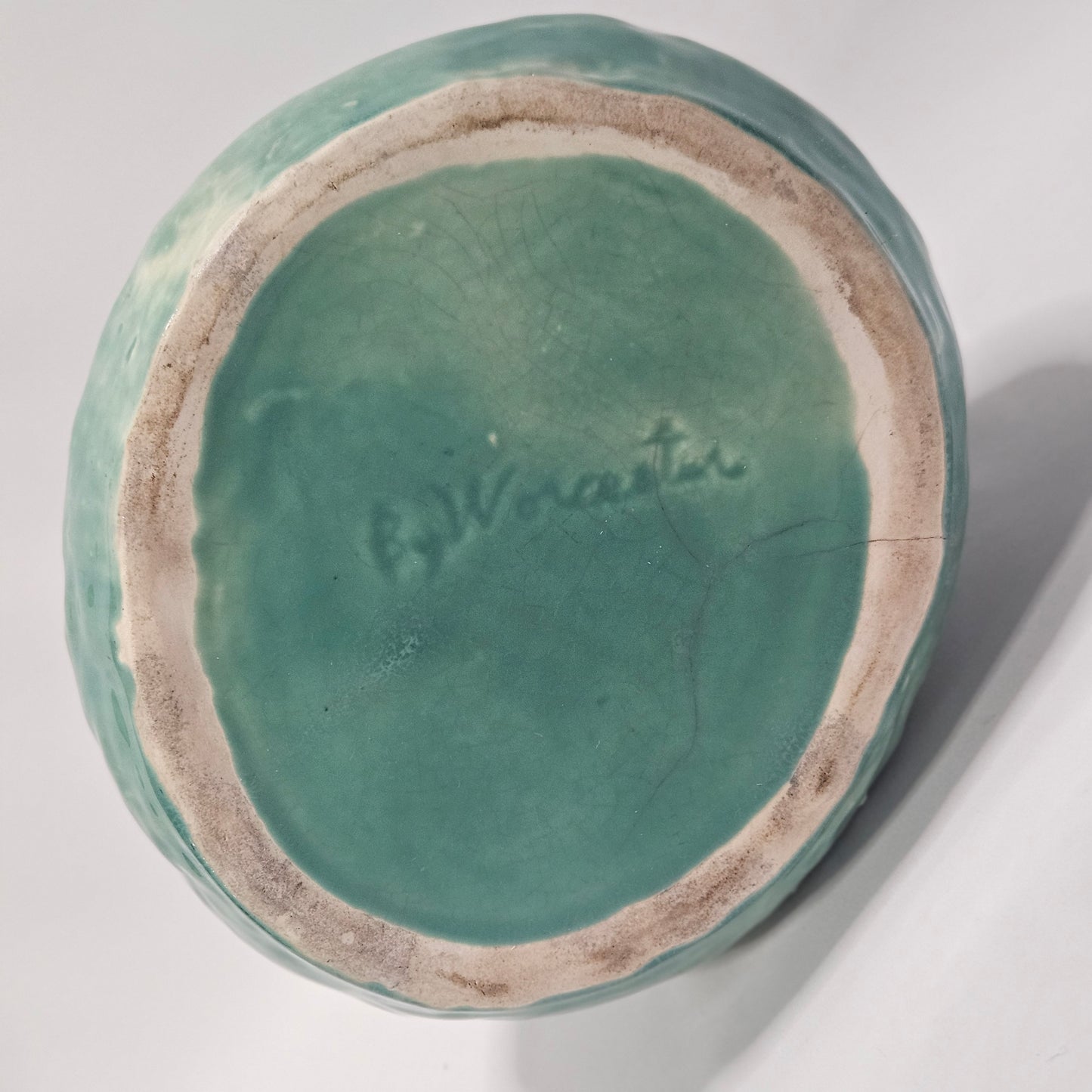 Vintage Pitcher by Worcester, blue green pottery, 9 x 7 x 6