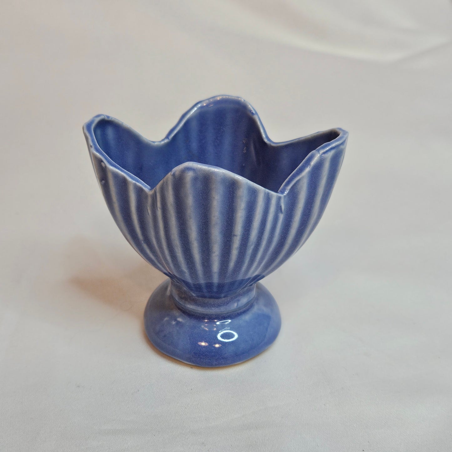 Vintage Niolak scalloped small vase, 3 inches, Ozark Blue, 1940s