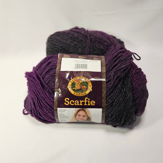Lion Brand Scarfie yarn, Charcoal/Magenta, 1 1/2 skeins, 5 bulky