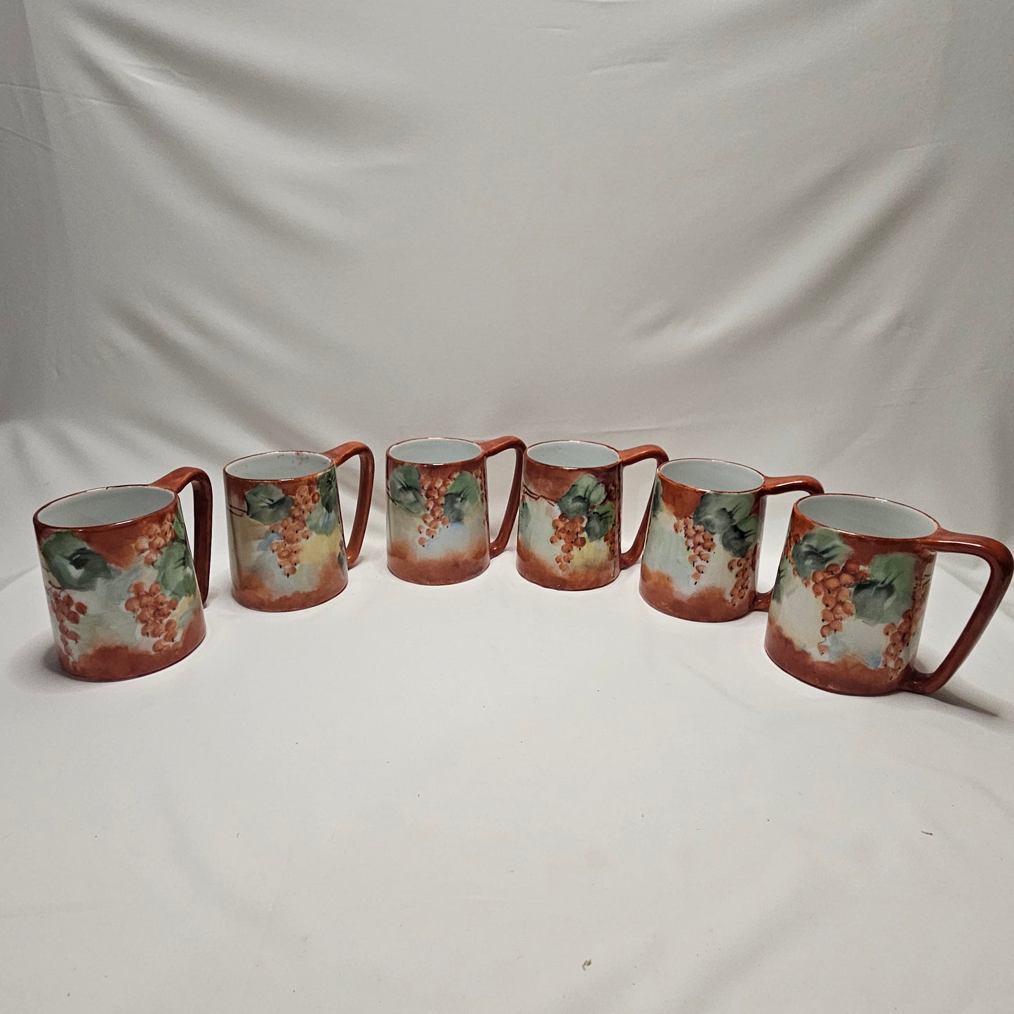 Vintage Imperial PSL Austria handpainted dark orange floral coffee mugs, set of 6