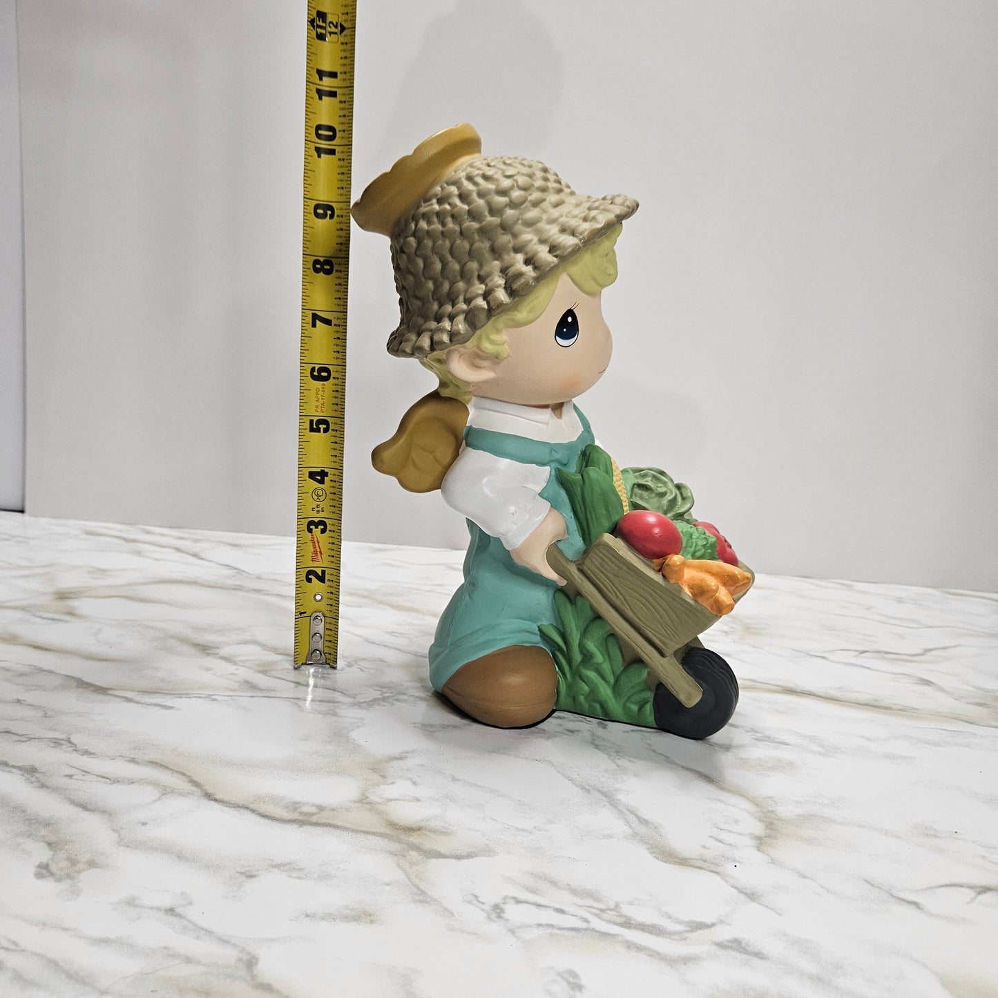 Precious Moments 10" figurine, Angel Boy with Wheelbarrow