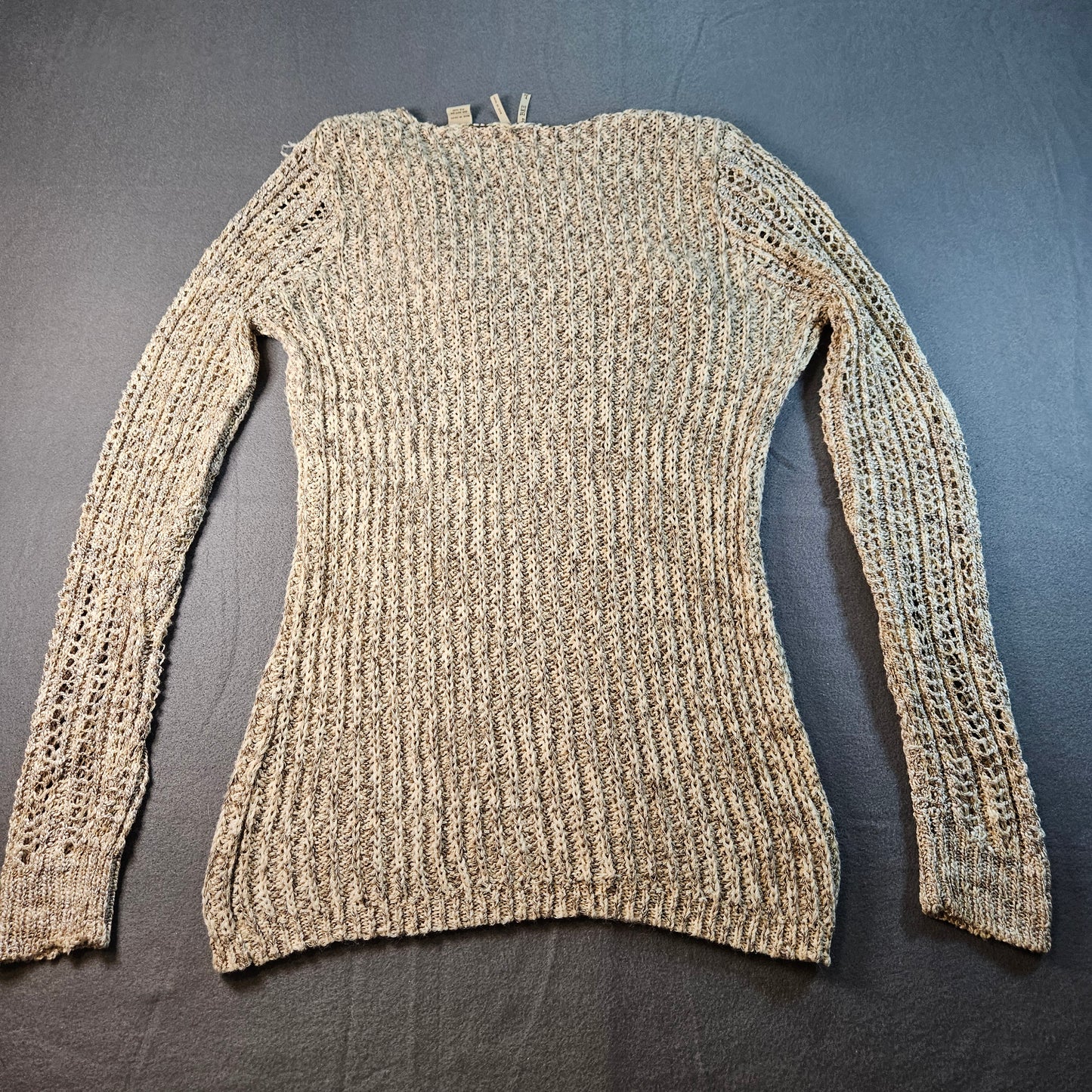 Gimmicks By BKE Open Knit Fringe Boho Long Sleeve Sweater, Large
