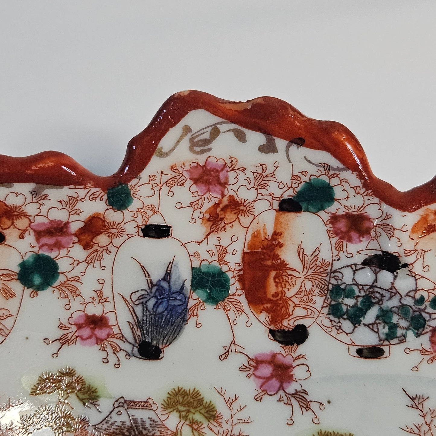 Geisha girl vintage hand painted plate, leaf shaped