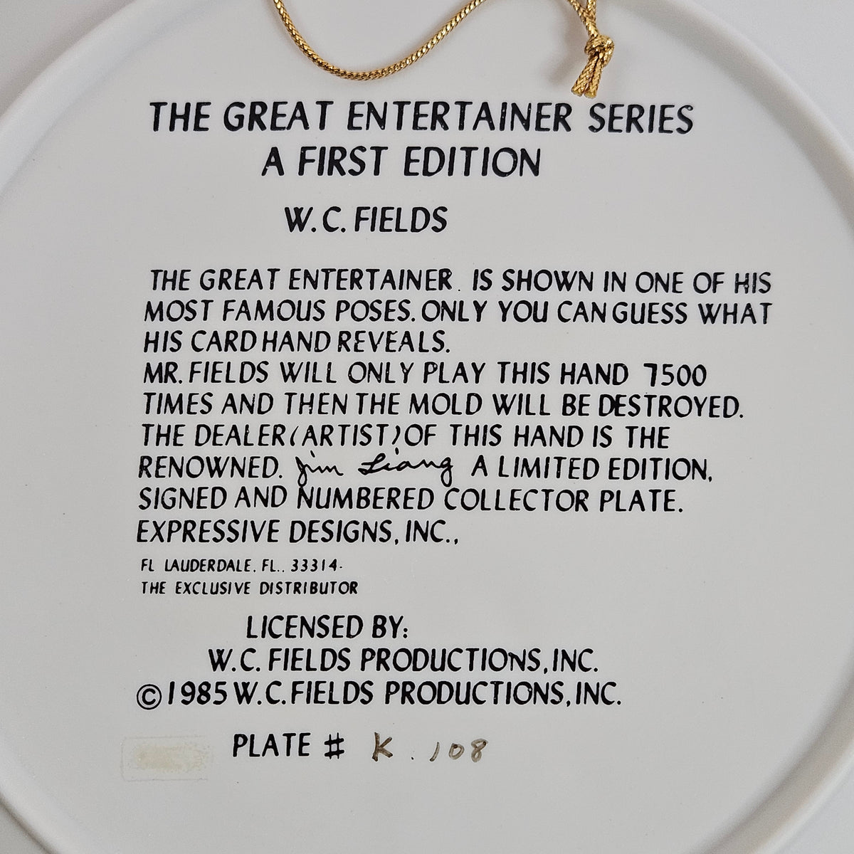 Great Entertainer Series Collector Plates, Choose from Chaplin, Fields or Laurel & Hardy