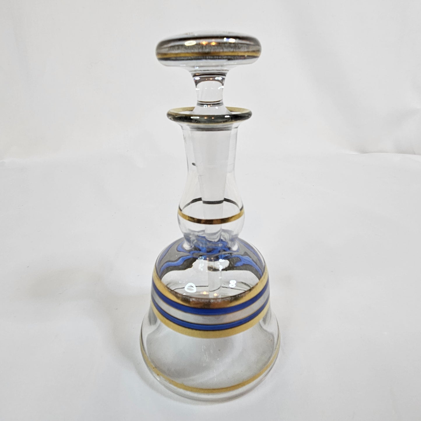 Vintage Perfume decanter with gold and blue stripes, 6 inches tall