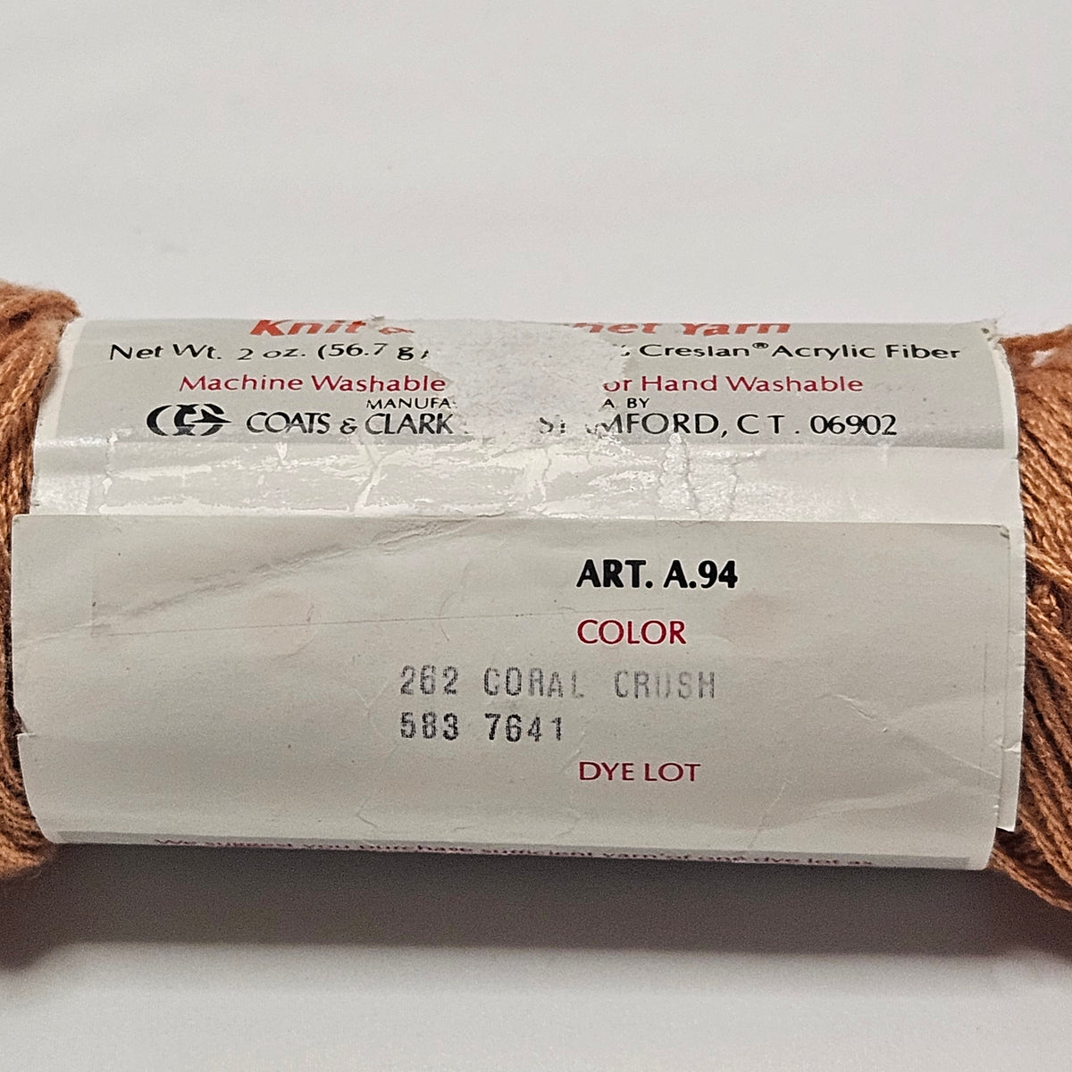 Vintage Luster Sheen yarn, Coral Crush, Creslan Acrylic, Lot of 6 skeins
