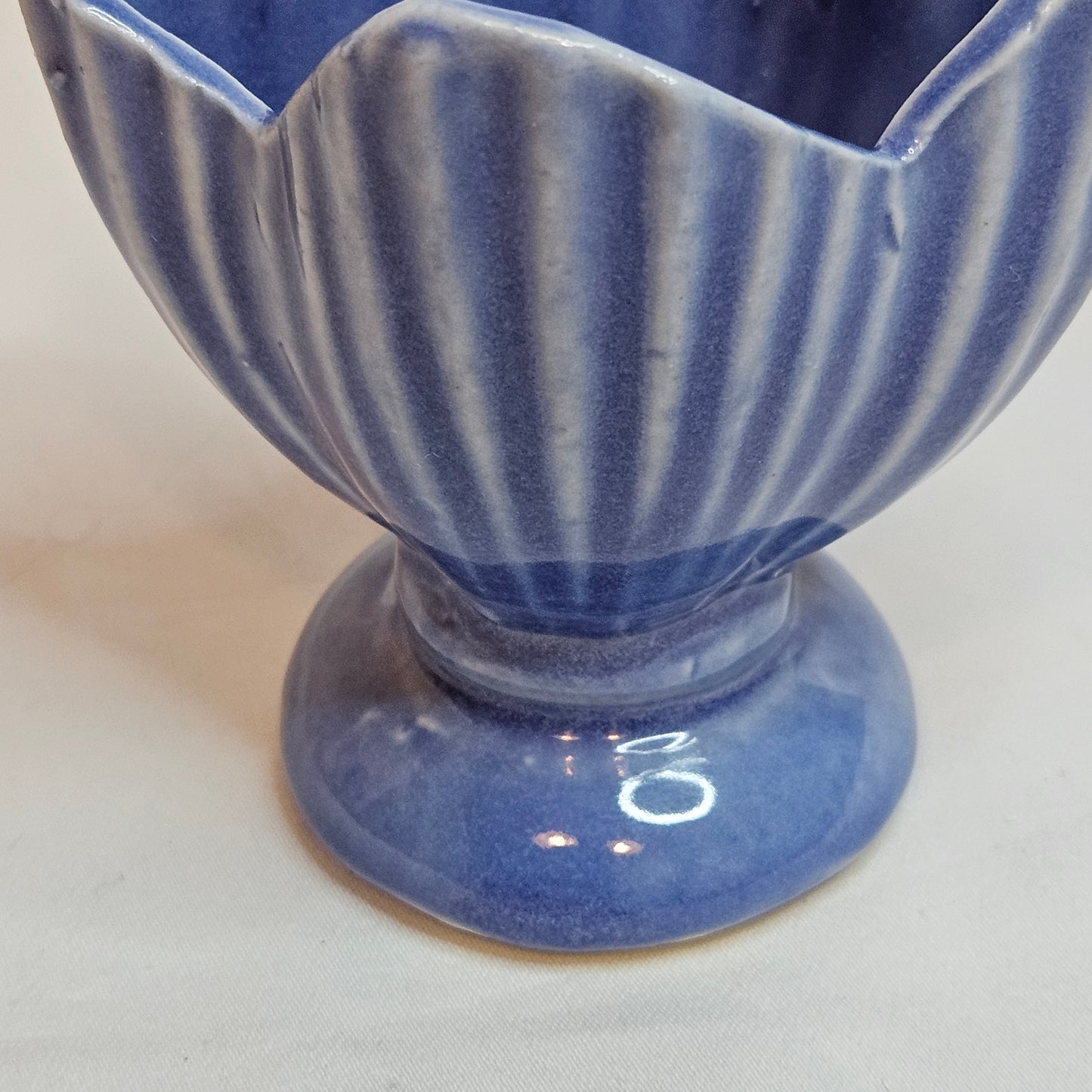 Vintage Niolak scalloped small vase, 3 inches, Ozark Blue, 1940s