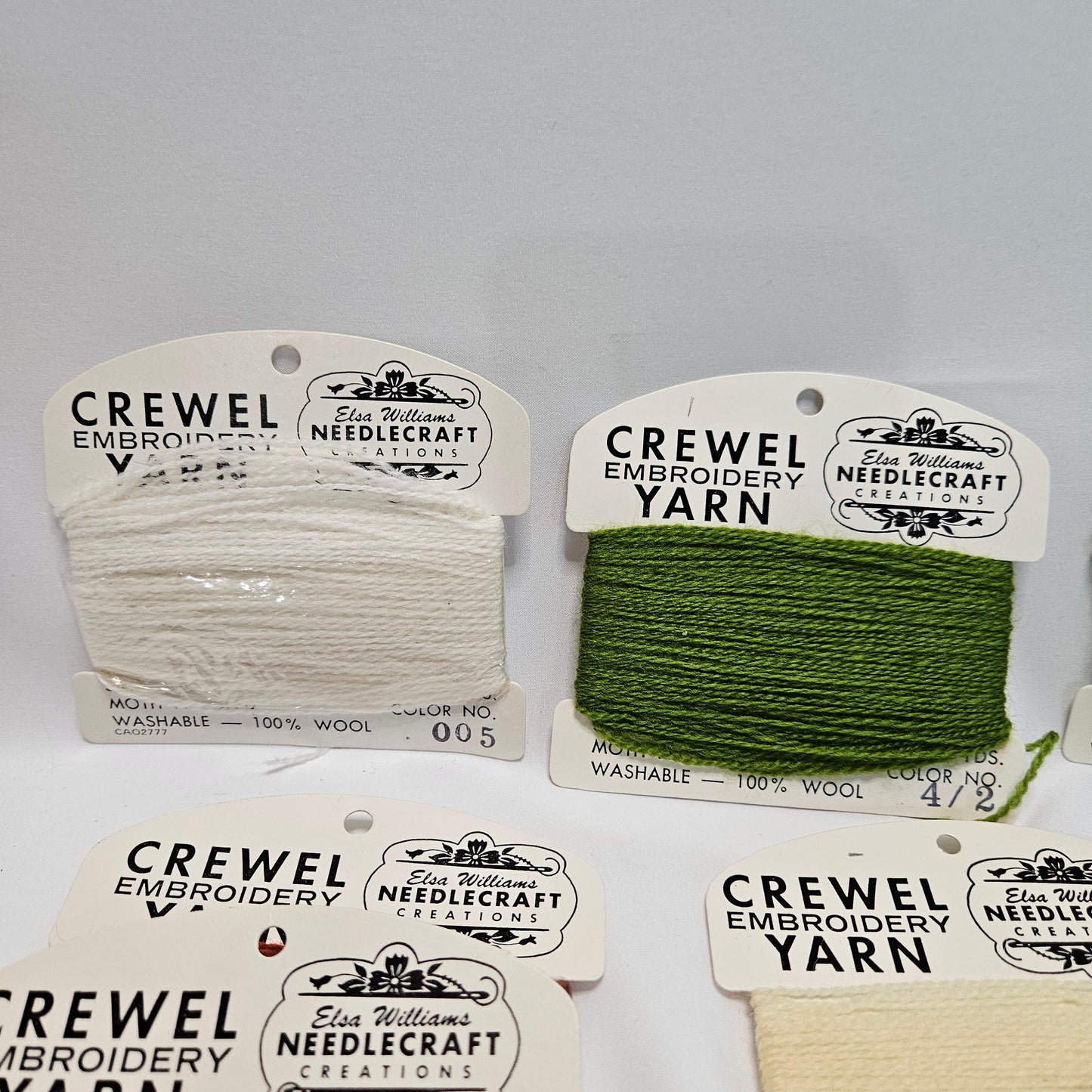 Vintage Crewel Wool Embroidery Yarn, Elsa Williams Needlecraft Collections, lot of 14 cards