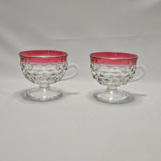Vintage Indiana Ruby Red Diamond Point Footed Punch Cups, 2 cups