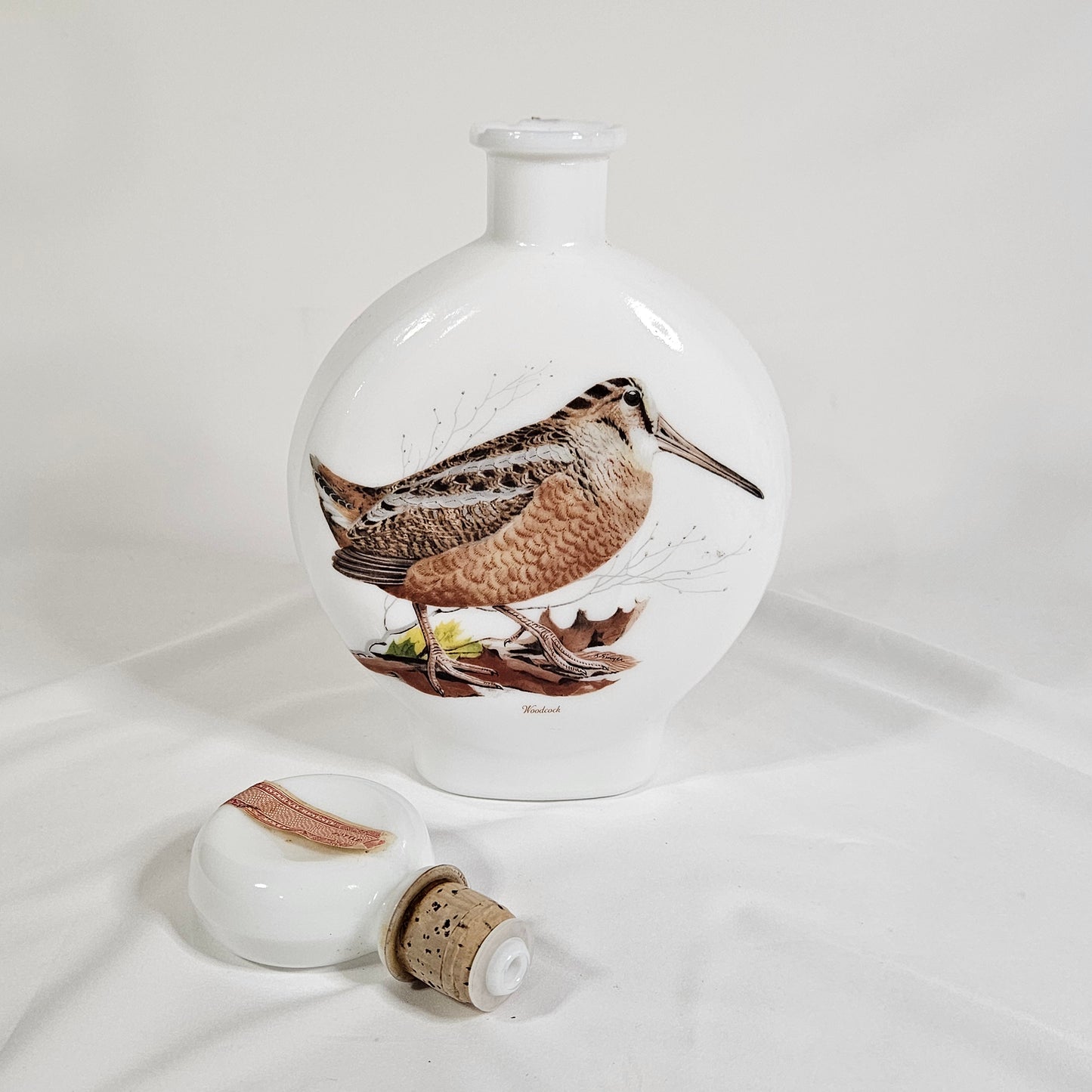 Dant Distillery Vintage Milk Glass Whiskey Decanters, Field Birds