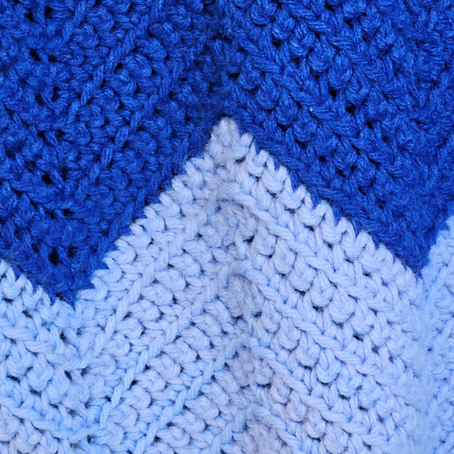 Handmade, large crochet blanket, blue ripple stitch stripes, 71" x 40"