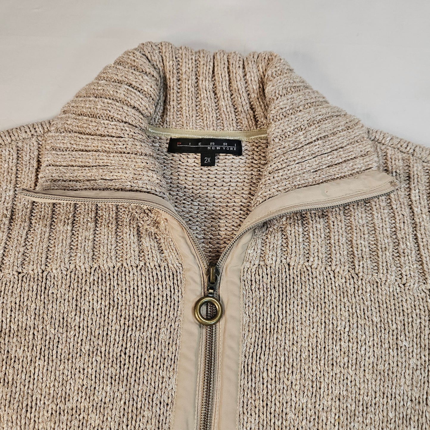 Pierri New York beige-gold zip front cardigan sweater