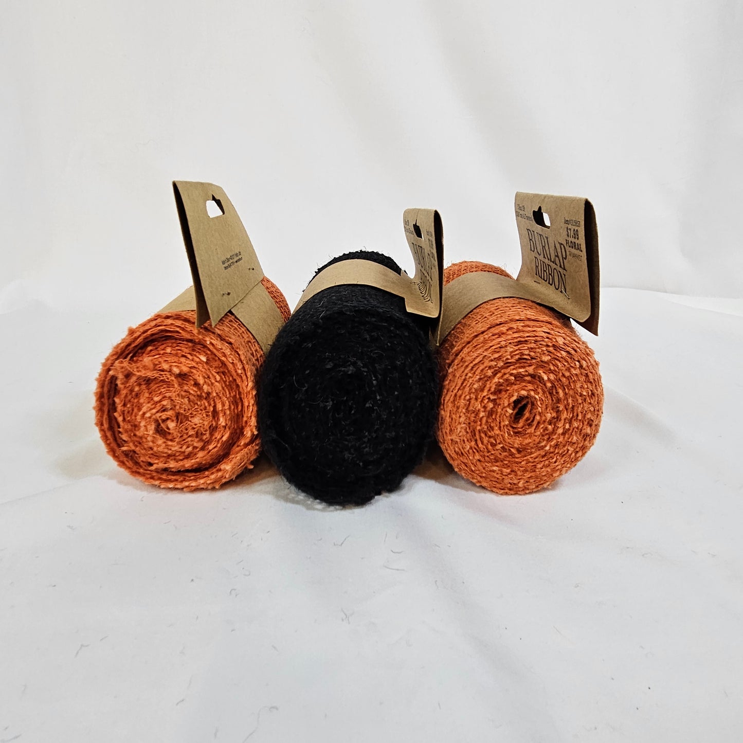 Burlap craft ribbon, lot of 3 rolls, Orange and Black, Hobby Lobby, 5.5 inches wide