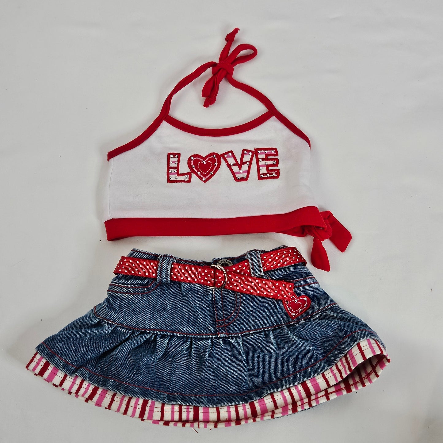 Build-A-Bear Love denim skirt and halter top