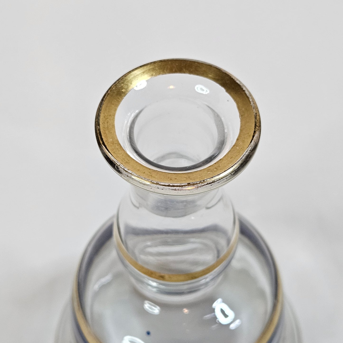 Vintage Perfume decanter with gold and blue stripes, 6 inches tall