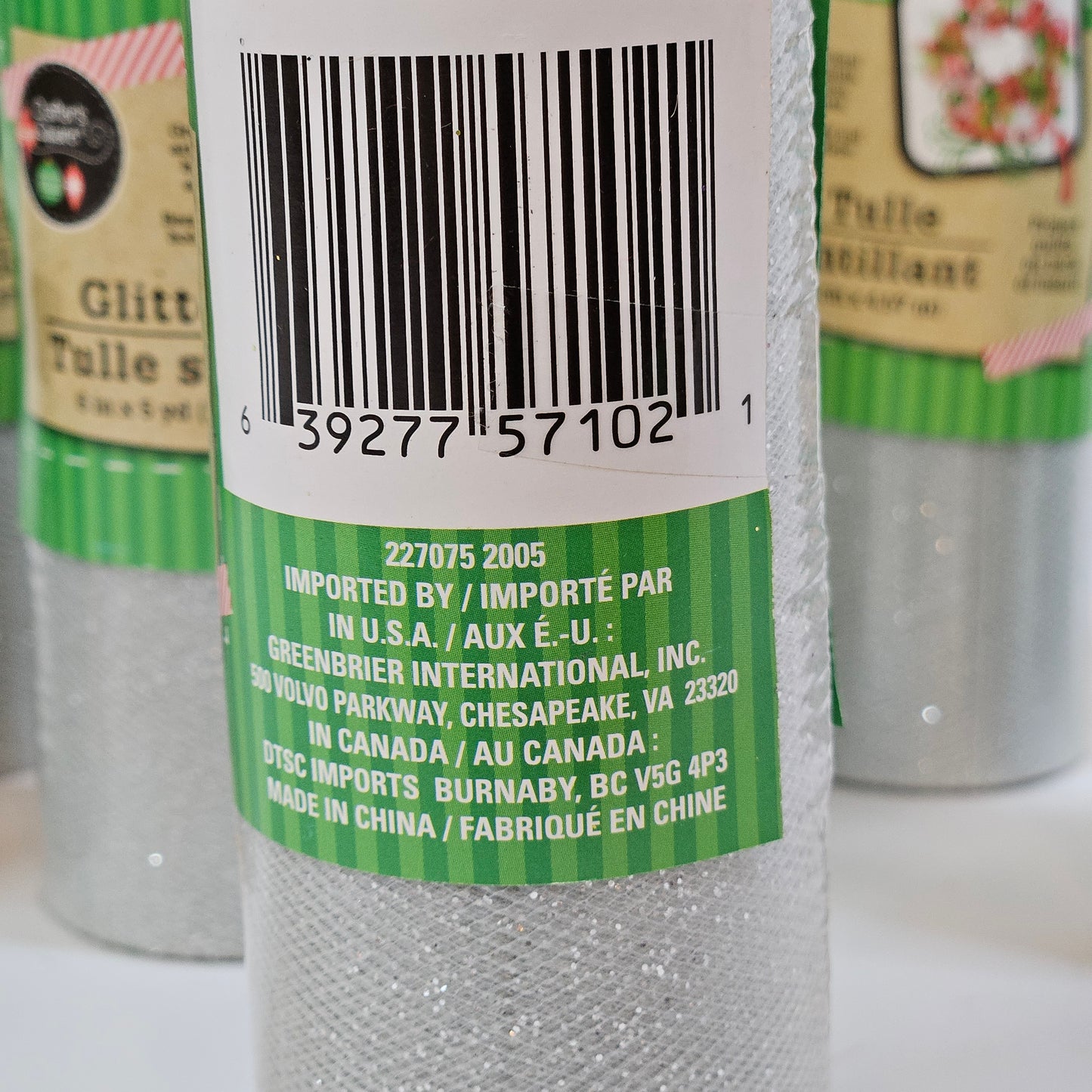 Crafter's Square Glitter Tulle decorative mesh ribbon, Lot of 9 rolls, 6 inches x 5 yards